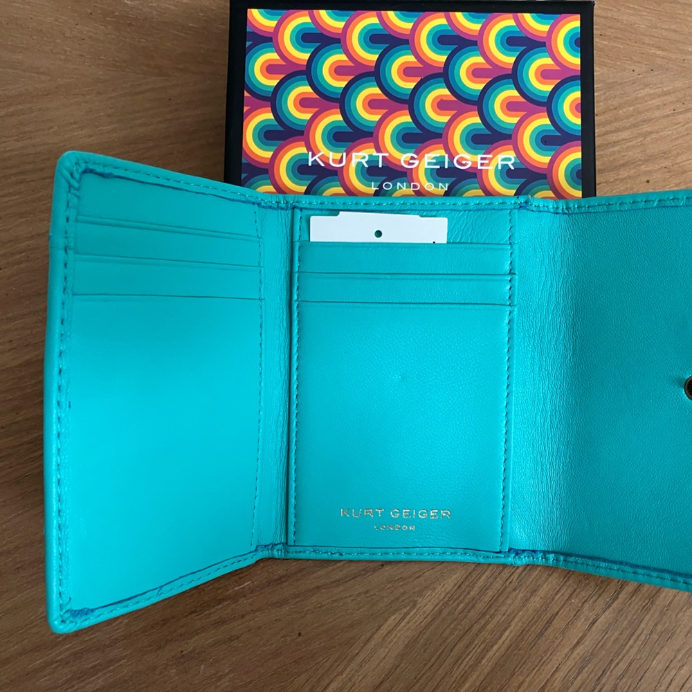 Kurt Geiger London Turquoise Trifold Card Holder - Picture 7 of 11